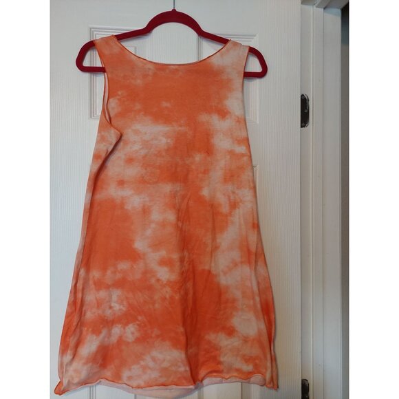 Orange Tie-Dye Sleeveless V-Neck Tank t"Its All Messy" Print Medium Size 95% Pol - Picture 3 of 3